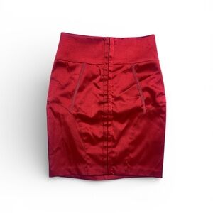 bebe Red Satin Pencil Skirt